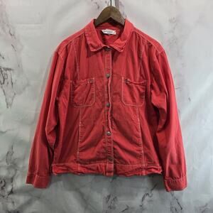 Fresh Produce Shirt Womens XL Orange Coral Snap Button Up Long Sleeve